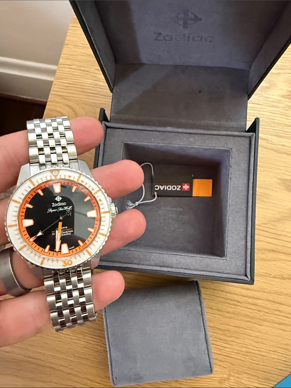 Zodiac Super Sea Wolf Diver’s Watch - Silver/Black/Orange (never worn) - Picture 3 of 10